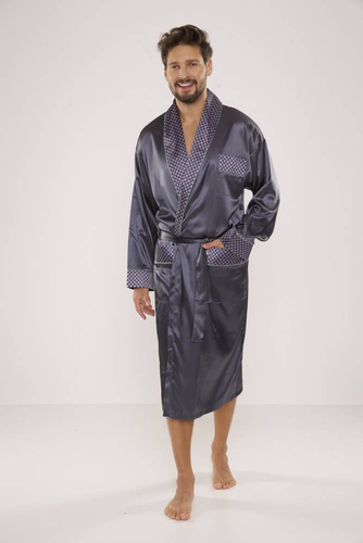940 Forex мъжки сатенен халат за баня - сив