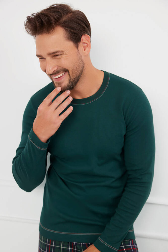 Fogo Мъжка пижама с дълъг ръкав и дълъг панталон Италианска мода - зелено/принт 