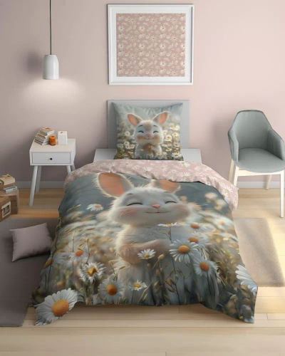 5548 A Fluo 95 Светещо в тъмното спално бельо, зайче на цветя, 100% памук | За деца Detexpol