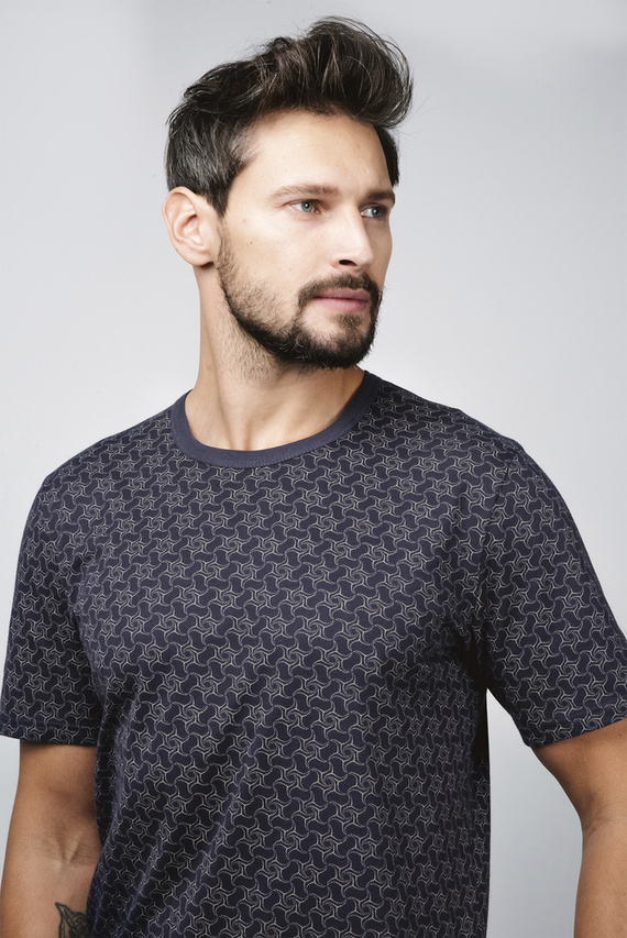 Ricardo Мъжка пижама с къс ръкав, къси панталони Италианска мода - морско синьо/принт