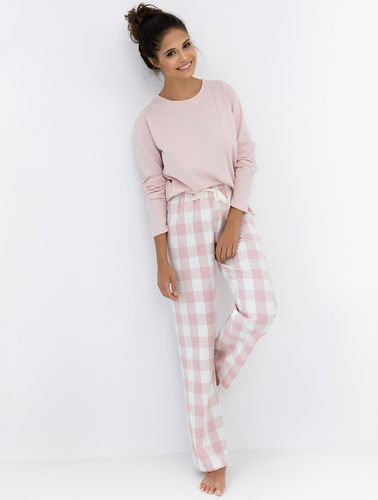 Дамски комплект пижама Saylor Sensis от памук с дълъг ръкав и карирани фланелени панталони