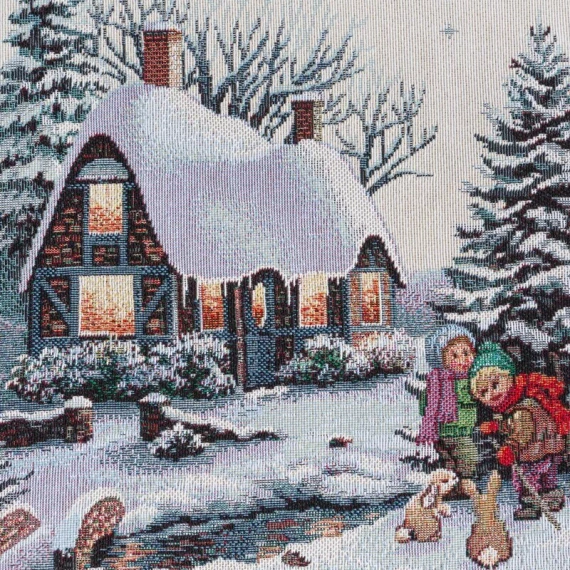 4051 Гоблен Коледна покривка Снежно бяла сива къща Сиви евро завеси