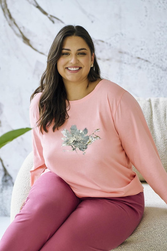 Patricia 3471 Дамска пижама TARO - памучна, 7/8 ръкав, цвят кайсия и удобна