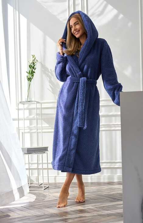 2556 Дамски дълъг халат с качулка Heaven L&amp;L - тъмносин