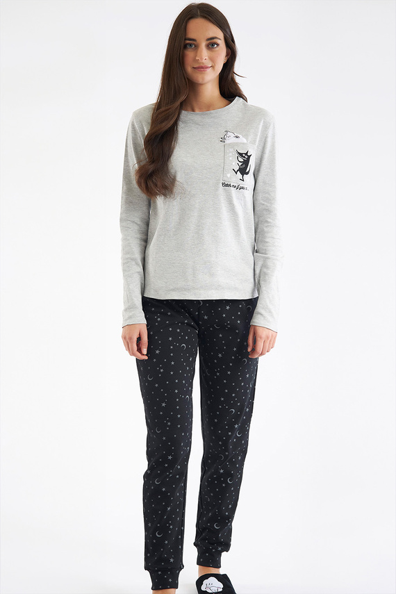 Дамска пижама Shearly Sorbetto сива - 100% памук, 3D апликация, панталон с маншети