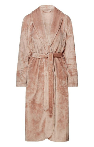 43595 Дамски халат Dextra Henderson в прасковен цвят – мек, с връзки, под коляното