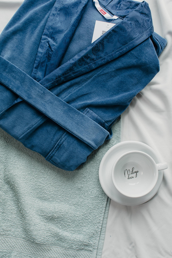 866 Noble Мъжки велурен халат De Lafense - къс, елегантен, памук - деним