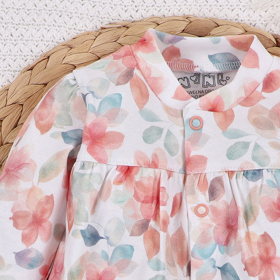 ABN-5421 Kolorowe kwiatki Kaftanik niemowlęcy z bawełny organicznej Nini druk