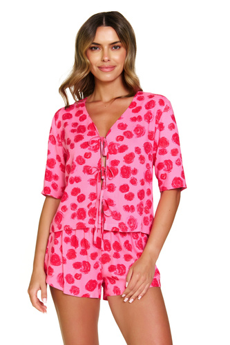 7362 Doctor Nap – Дамска пижама от вискоза, вързана блуза + шорти | 100% вискоза, полско производство - рози