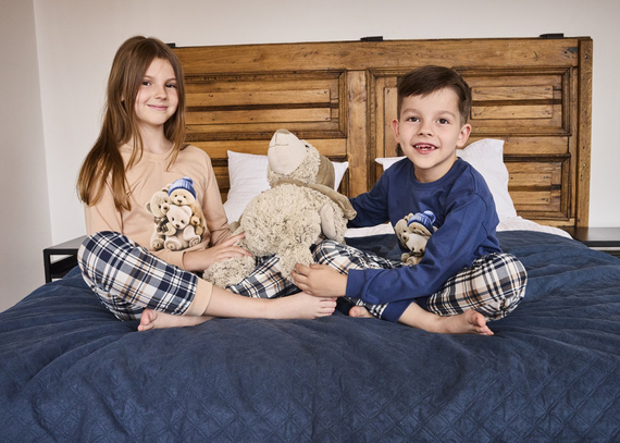 594/187 592/187 Piżama dziewczęca Cornette Bears | Bawełna, nadruk, długie spodnie w kratkę