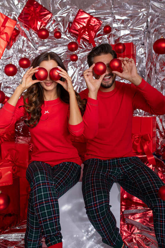 Foggia Дамска пижама с дълъг ръкав и дълъг панталон Италианска мода - червено/принт 