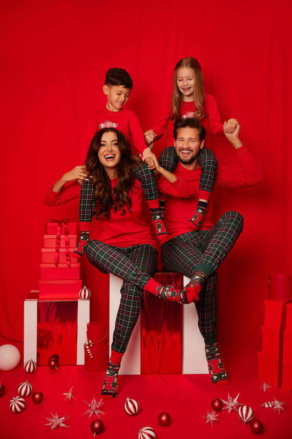 Foggia Дамска пижама с дълъг ръкав и дълъг панталон Италианска мода - червено/принт 