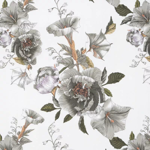 Пролет 39 Цветя спално бельо сатен евро пердета бяло/сиво