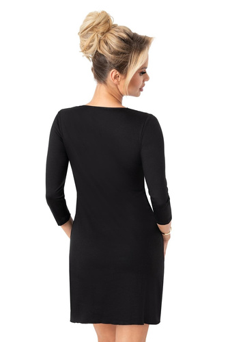 Черна нощница Donna Margo – вискоза, дантела, 3/4 ръкави, дължина до коляното