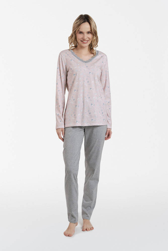 Simona Дамска пижама с дълъг ръкав и дълъг панталон Италианска мода - принт/меланж