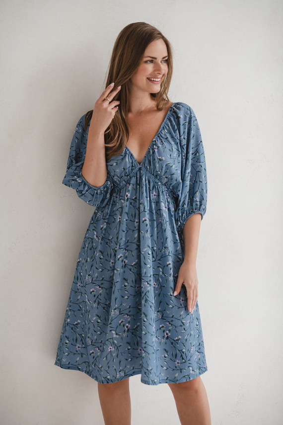 Milk Sun Milk&Love синя рокля за бременни и кърмачки на цветя