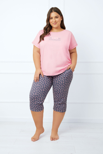 Lotte Дамска пижама с къс ръкав и 3/4 панталон Италианска мода - розово/принт 
