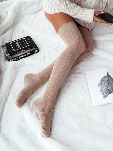 0347.001 Дамски чорапи над коляното Milena Openwork Braid - бежови