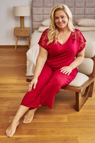 7259 Дамска пижама Plus Size Doctor Nap - бордо червена