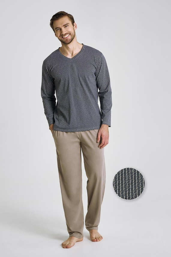 Мъжка пижама Luca 3481 – памук, графит, дълъг ръкав