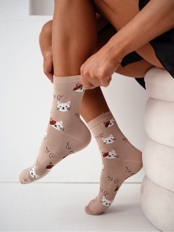 Дамски памучни чорапи Milena 0200-241 – удобни, рипсени beige