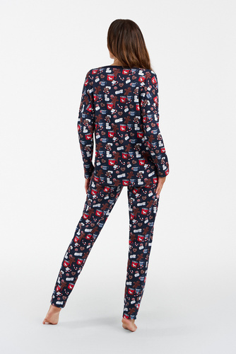 Бисквитки Дамска пижама с дълъг ръкав и дълъг панталон Италианска мода - принт