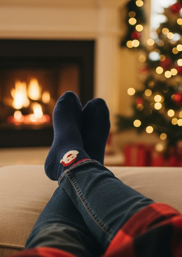 U04.N56 Коледни чорапи Gatta – унисекс памучни чорапи с коледен мотив, модел 999 тъмносиньо