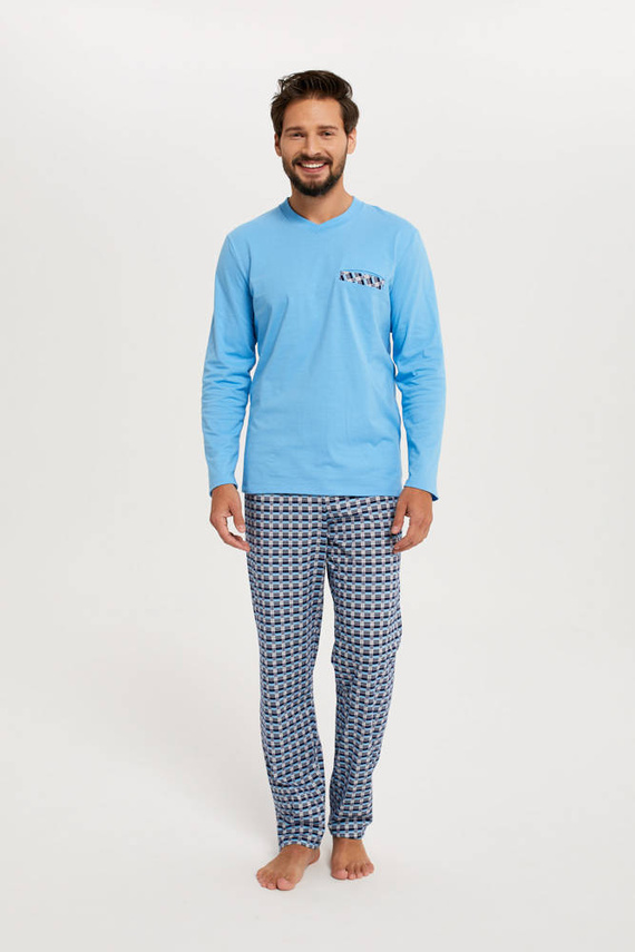 Jaromir Мъжки дълъг ръкав, дълъг панталон Италианска мода - синьо/печат