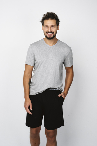 Dallas Мъжка пижама с къс ръкав, къси панталони Италианска мода - меланж/черно