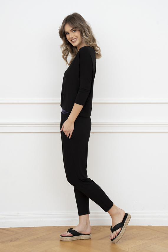 Стил Дамски комплект с 3/4 ръкав, дължина.италианска мода панталони черни