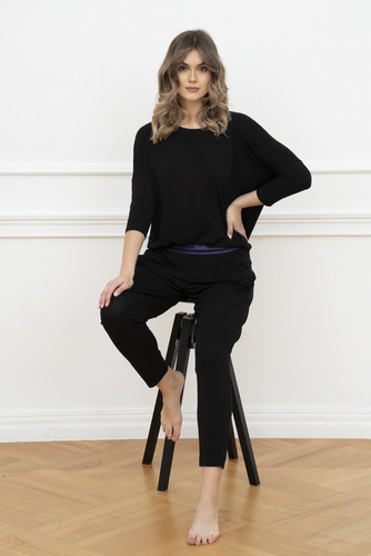 Стил Дамски комплект с 3/4 ръкав, дължина.италианска мода панталони черни