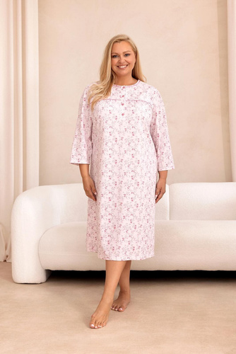 Нощница Regina 022 100% памук, ръкав 7/8, растителен десен - розова