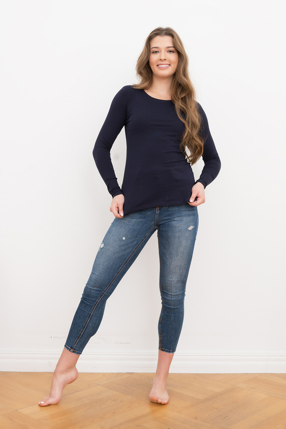 Блуза Ibiza Дамска блуза с дълъг ръкав Италианска мода - тъмно синьо