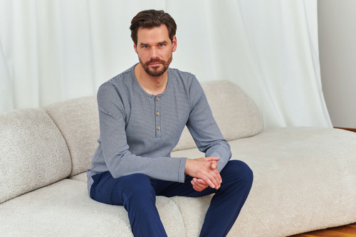 Doctor Nap 7353 – Мъжка памучна пижама с копчета | Полско производство - къпина