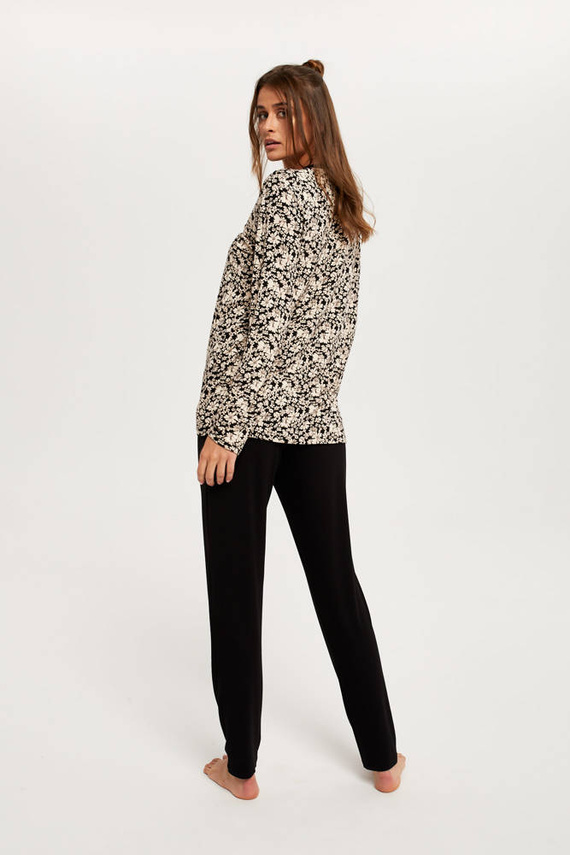 Abisynia Дамска пижама с дълъг ръкав и дълъг панталон Италианска мода - принт/черно