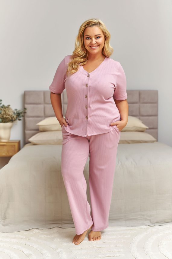 Дамска пижама Doctor Nap 7466 plus size памук рипс – розова