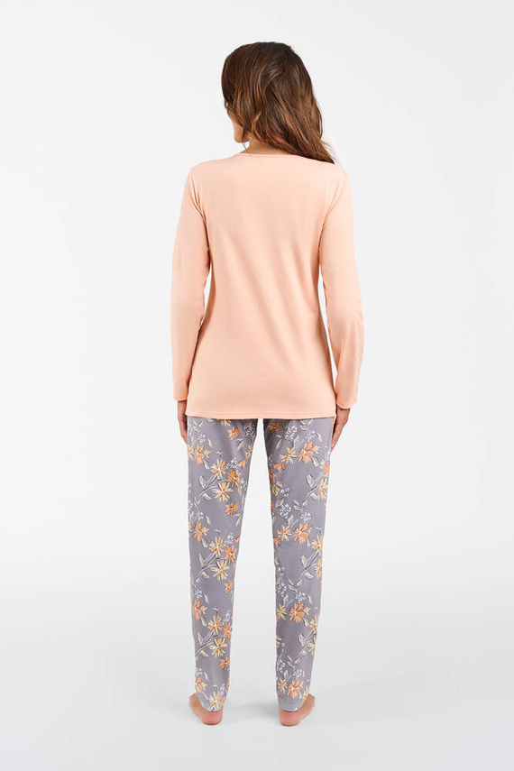 Kasali Дамска пижама с дълъг ръкав и панталон Италианска мода - сьомга/принт 