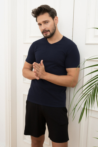 Мъжка тениска Ikar, с деколте Италианска мода - тъмносиньо 