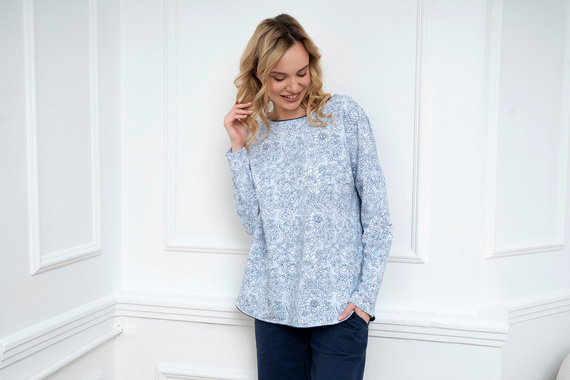 Gracjela Дамска пижама с дълъг ръкав и дълъг панталон Италианска мода - син/зелен принт