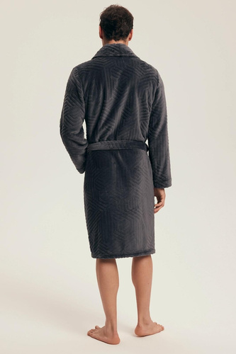 Мъжки халат Henderson 43379 Nandu, сив - с връзване на талията, дължина до коляното