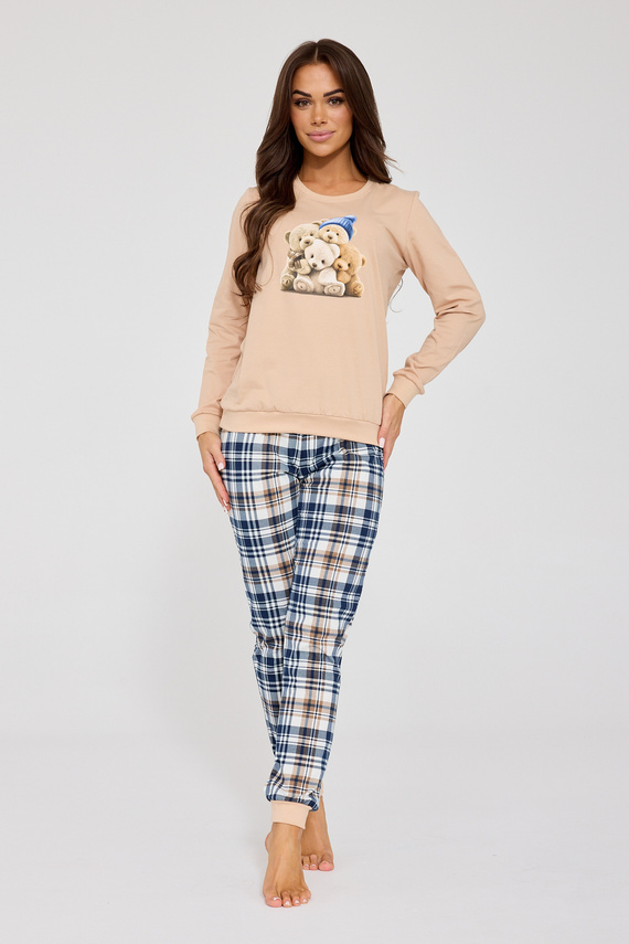 671/425 Piżama damska Cornette Bears | Bawełna, nadruk misia, spodnie w kratkę