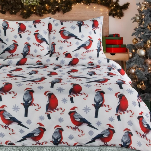 Коледно спално бельо Melody, европердета от микрофибър, червено, декорирано с коледна щампа