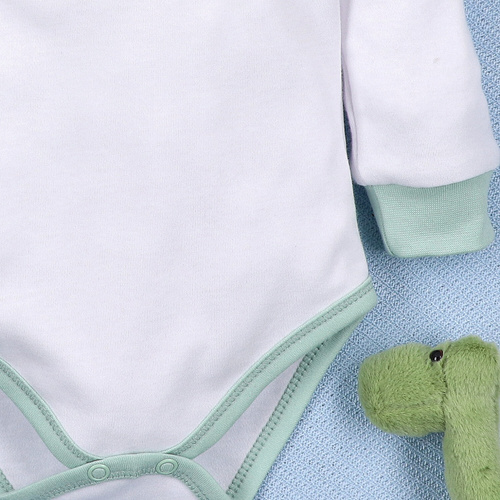 ABN-5565 Боди от органичен памук Dino Explorer, бяло, Nini – органичен памук, дълъг ръкав