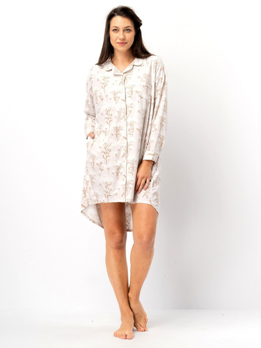 LND 567 Нощница Key, бежова – дълъг ръкав, закопчана, полиестер