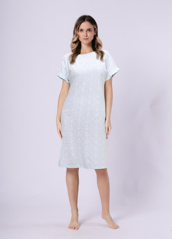 Дамска нощница 1730 Clea Leveza | 100% памук | Ориенталски принт, ръкави с волани, дължина до коляното