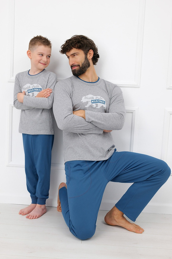 Мъжка пижама Italian Fashion Kasim 100% памук, дълга, с мече и джобове - меланж