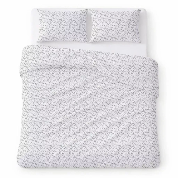 Памучно спално бельо от креп комплект дишащо без гладене white with gray flowers