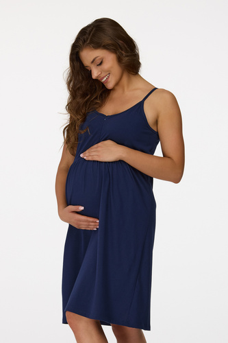 Нощница за бременни Senizo № 25, тъмносиня – 100% памук, с цип за кърмене, презрамки