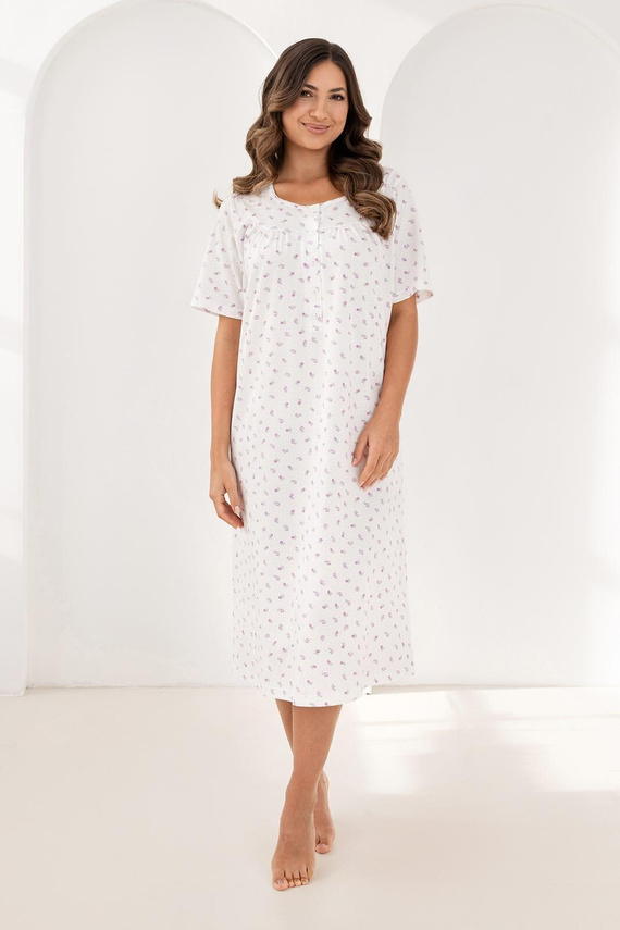 Нощна риза 019 Regina – дълга, бавовнена, с деколте на копчета | Елегантност и комфорт