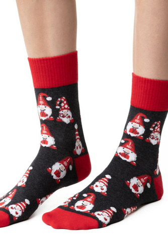 АРТ.136 Дамски коледни чорапи Steven, графитен меланж 149 - памук, топли, зимен десен